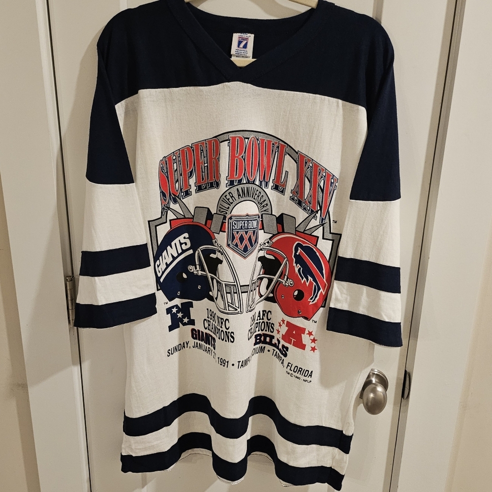 Vintage 1990 LOGO 7 Superbowl XXV New York Giants Half-Sleeve T-Shirt - Size XL